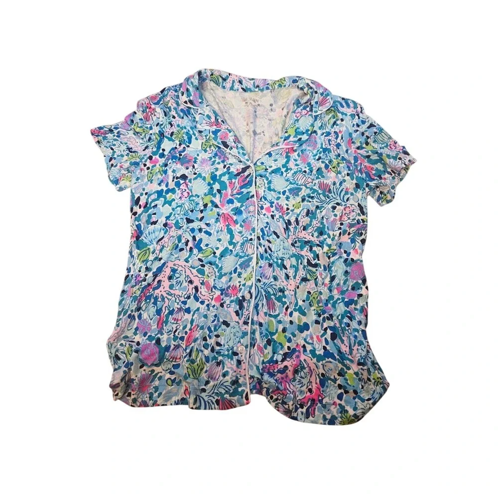 Lilly Pulitzer Pajama Top Women's Size S Short Sleeve Button‎ Up Sleepwear